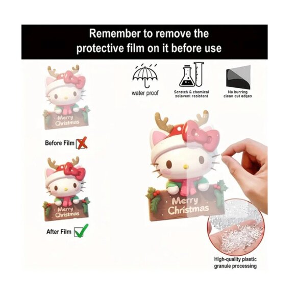 Hello Kitty Merry Christmas Tree Ornament Cute Multicolor Acrylic Holiday Decor - Picture 3 of 3